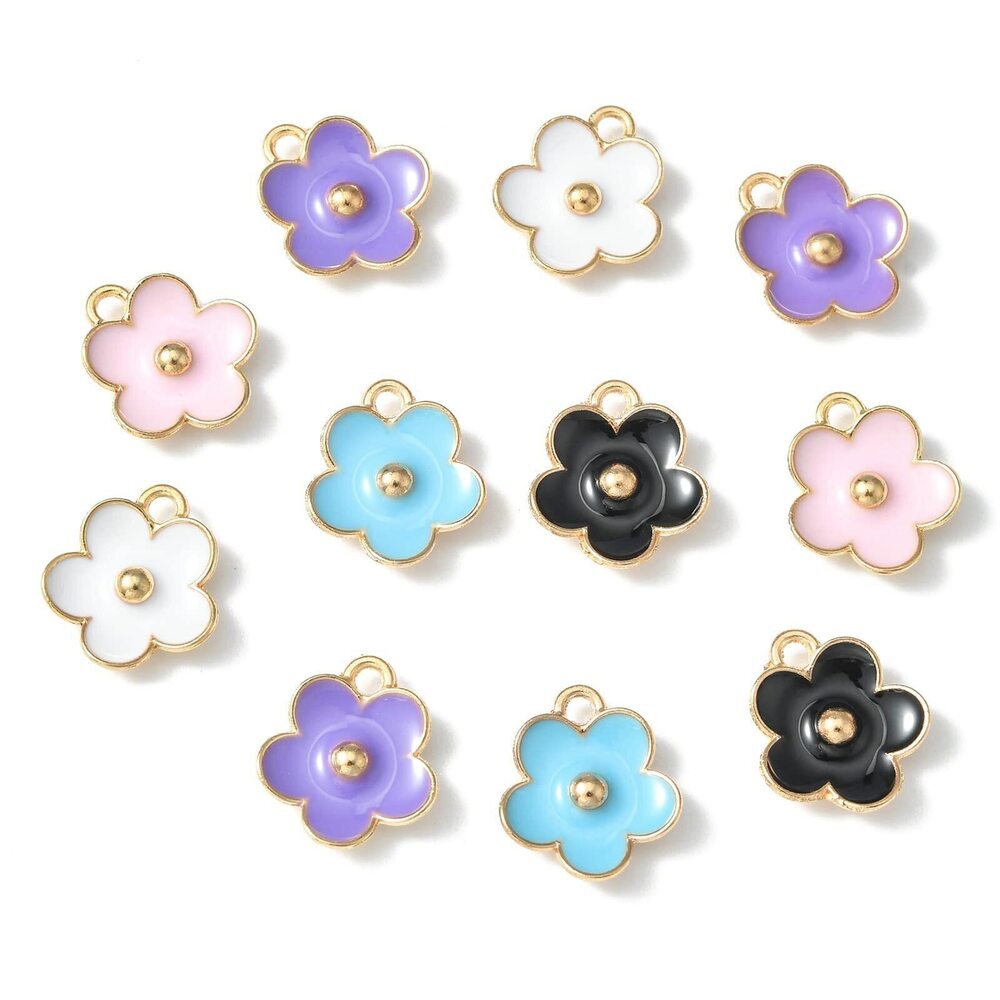 3062 100 pcs Random Colors Enamel Flower Charms Enamel Plum Blossom Charms
